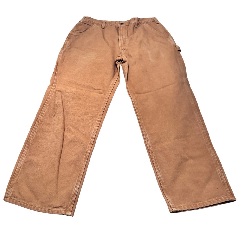 Carhartt Workwear Pants Canvas Tan Flannel Lined Carpenter Fit Men‎ Sz 36x30